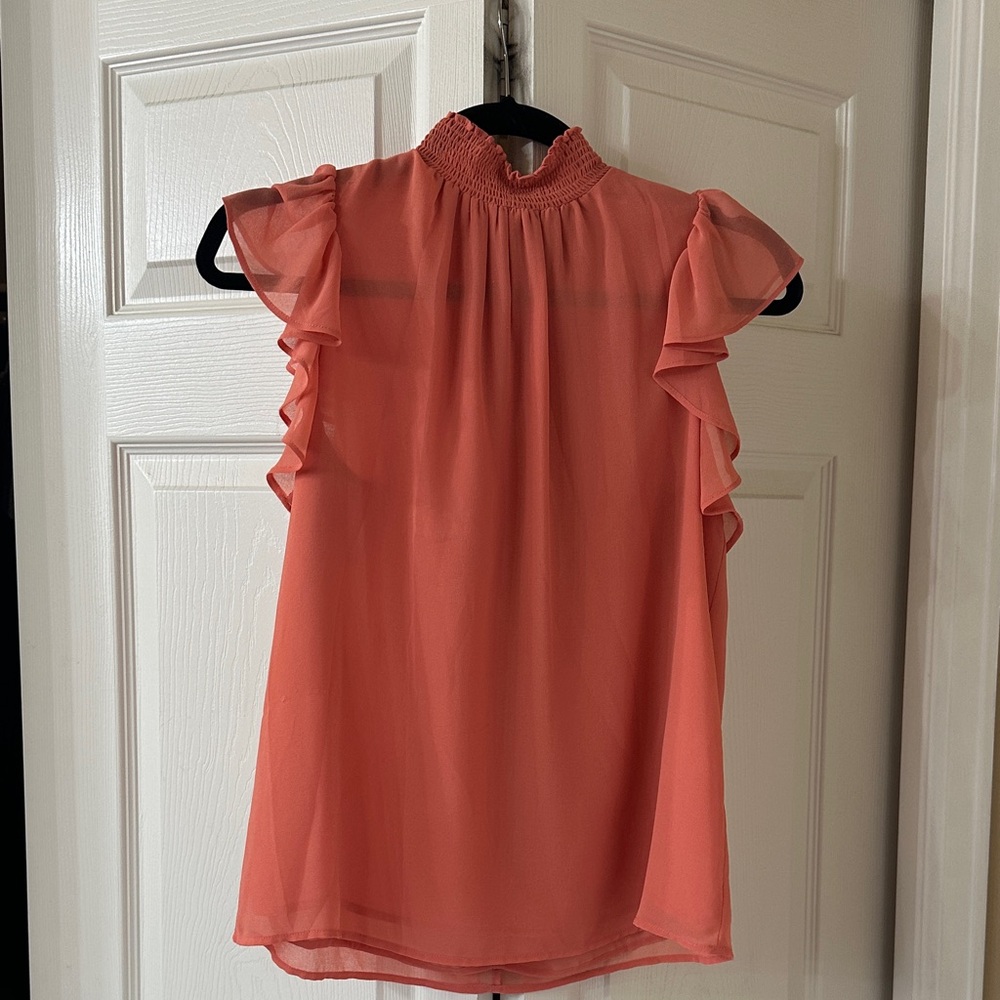 Women's Coral Ruffle Mock Neck Sleeve Top